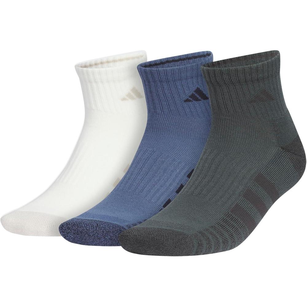 imageadidas Mens Cushioned 30 Color 3Pair Pack Quarter DISCONTINUEDOff WhitePreloved Ink BlueLegend Ivy Green