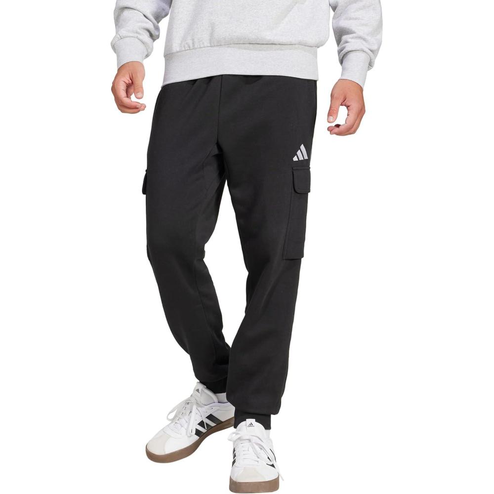 imageadidas Mens Essentials Feel Cozy Fleece Sportswear Cargo Pants BlackWhite Medium