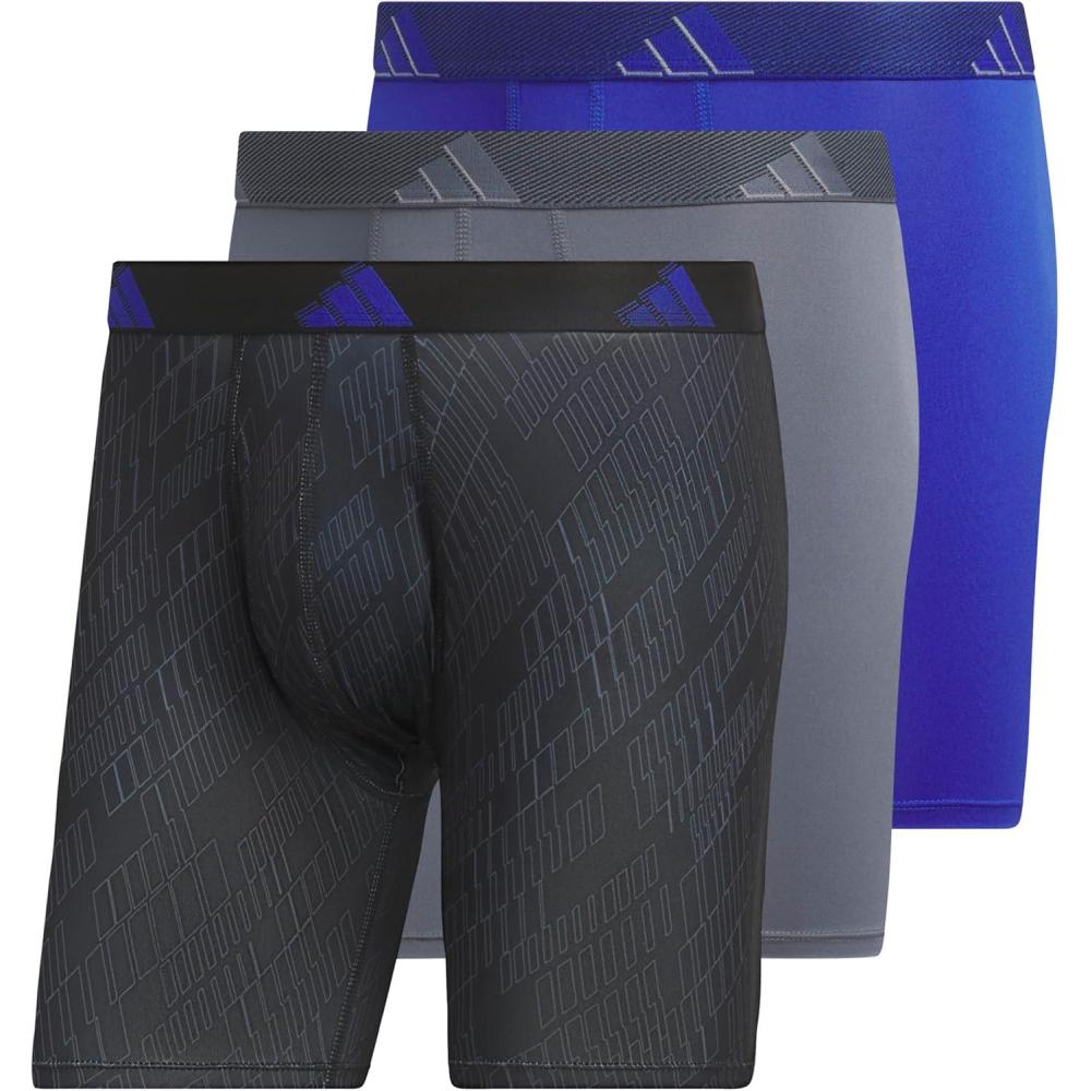 imageadidas Mens Microfiber Boxer Briefs Underwear Multipack Athletic StretchFitGhost BlackonixOnix GreySemi Lucid Blue