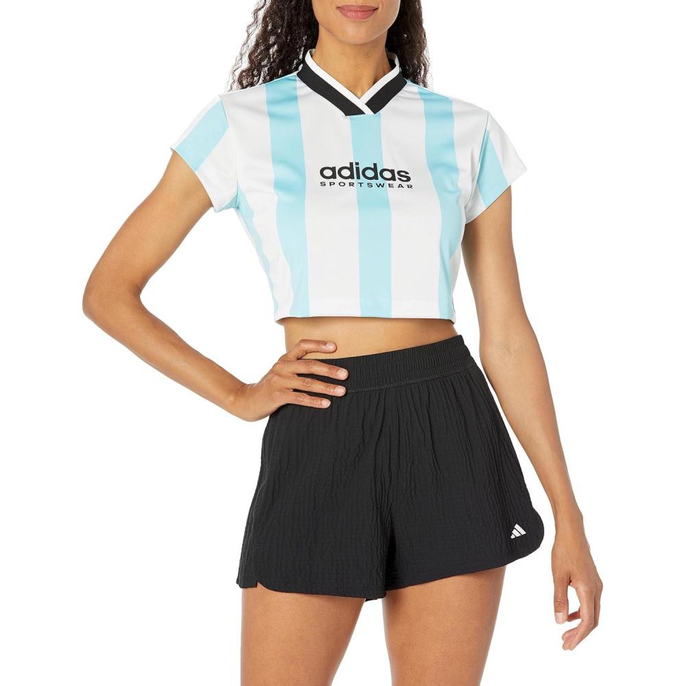 imageadidas Womens Tiro Colorblock Cropped TeeWhiteLight Aqua
