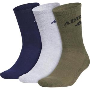 adidas Men’s Crew Socks 3-Pack with Logo or Striped(Dark Blue/Cool Light Heather/Olive Strata Green/Foundation)