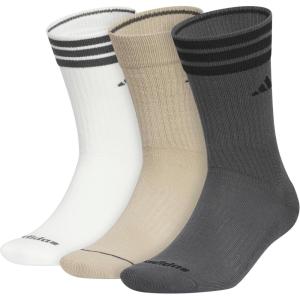 adidas Men’s Crew Socks 3-Pack with Logo or Striped(Off White/Wonder Cargo Khaki/Grey Six/3s 4.0)