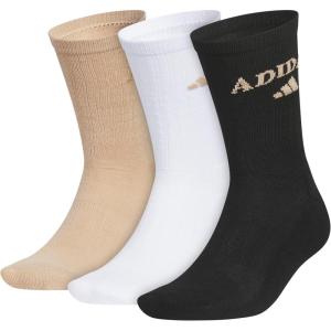 adidas Men’s Crew Socks 3-Pack with Logo or Striped(Warm Sandstone Beige/White/Black/Foundation)