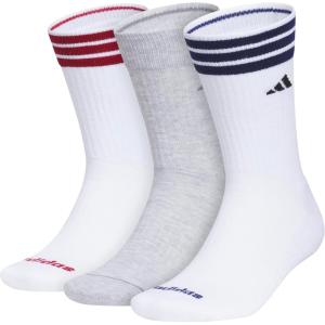 adidas Men’s Crew Socks 3-Pack with Logo or Striped(White/Active Maroon/Dark Blue/3s 4.0)