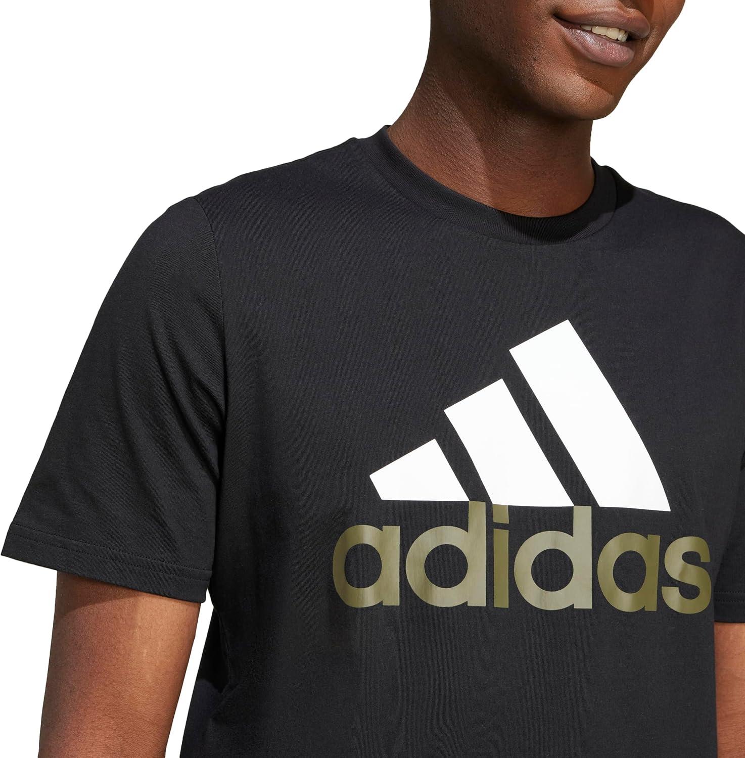 imageadidas Mens Essentials Single Jersey 3Stripes TShirtBlackWhiteOlive Strata