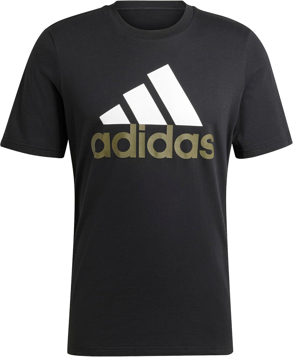 imageadidas Mens Essentials Single Jersey 3Stripes TShirtBlackWhiteOlive Strata