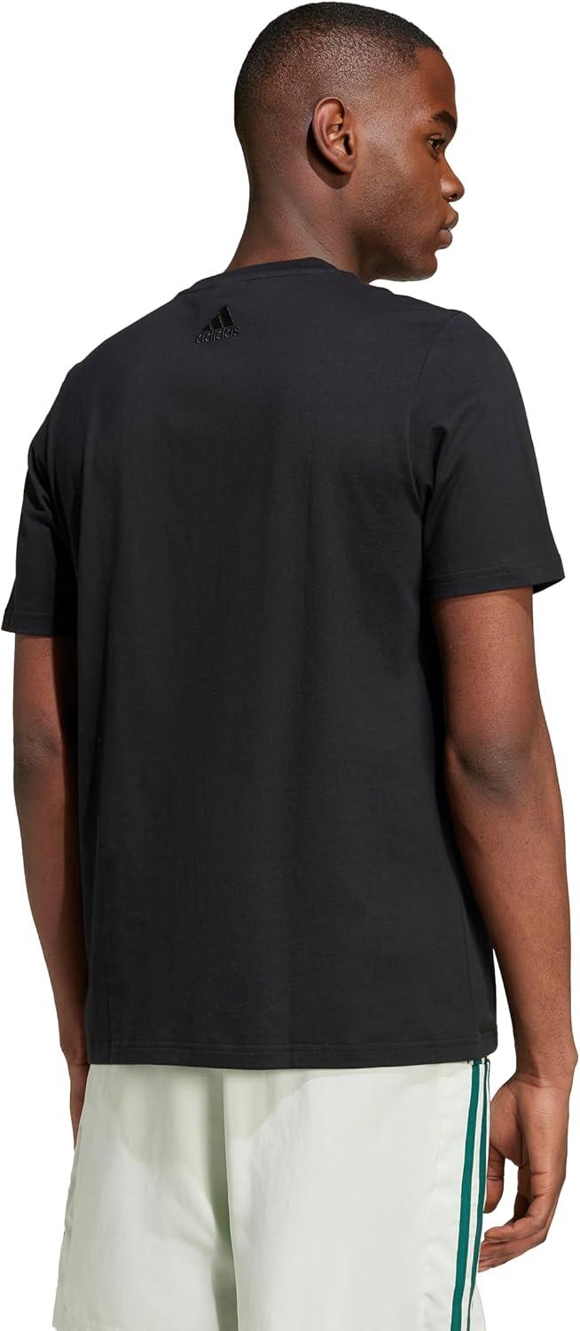 imageadidas Mens Essentials Single Jersey 3Stripes TShirtBlackWhiteOlive Strata