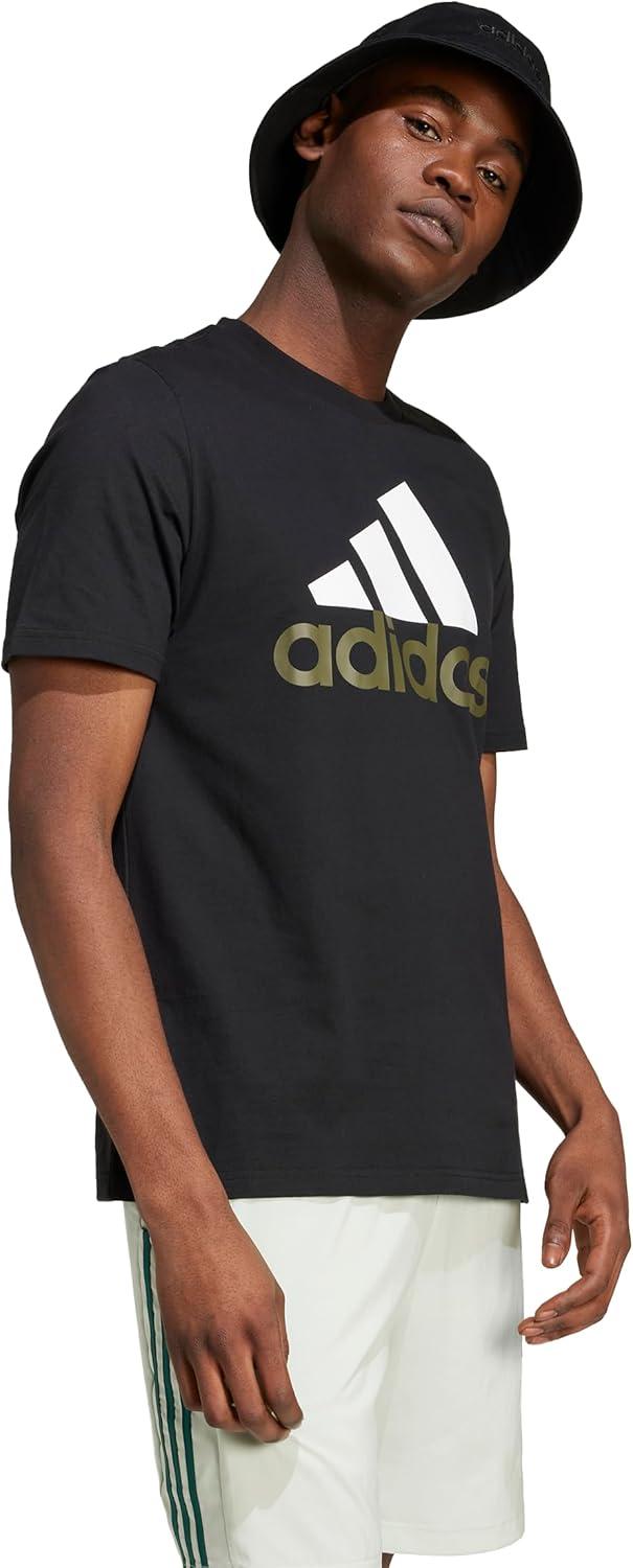 imageadidas Mens Essentials Single Jersey 3Stripes TShirtBlackWhiteOlive Strata