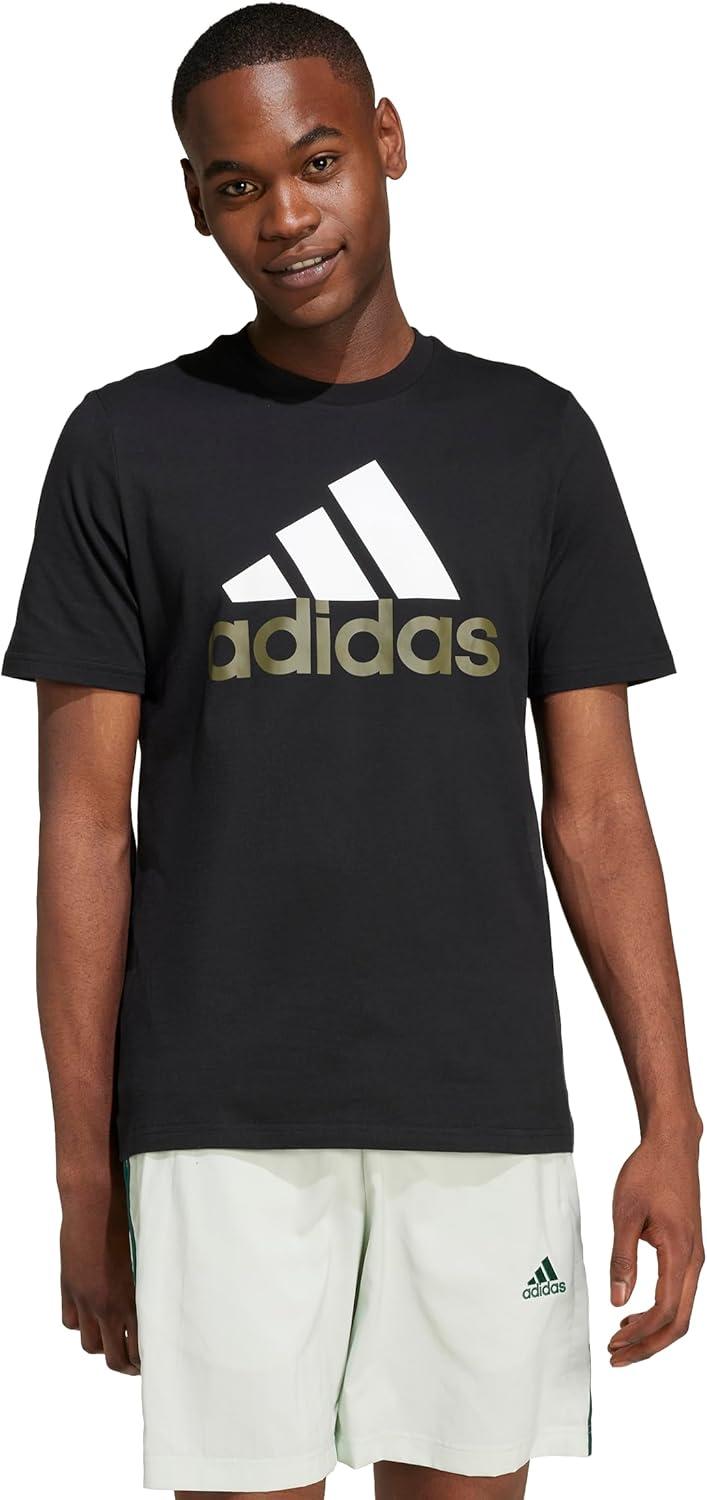 imageadidas Mens Essentials Single Jersey 3Stripes TShirtBlackWhiteOlive Strata