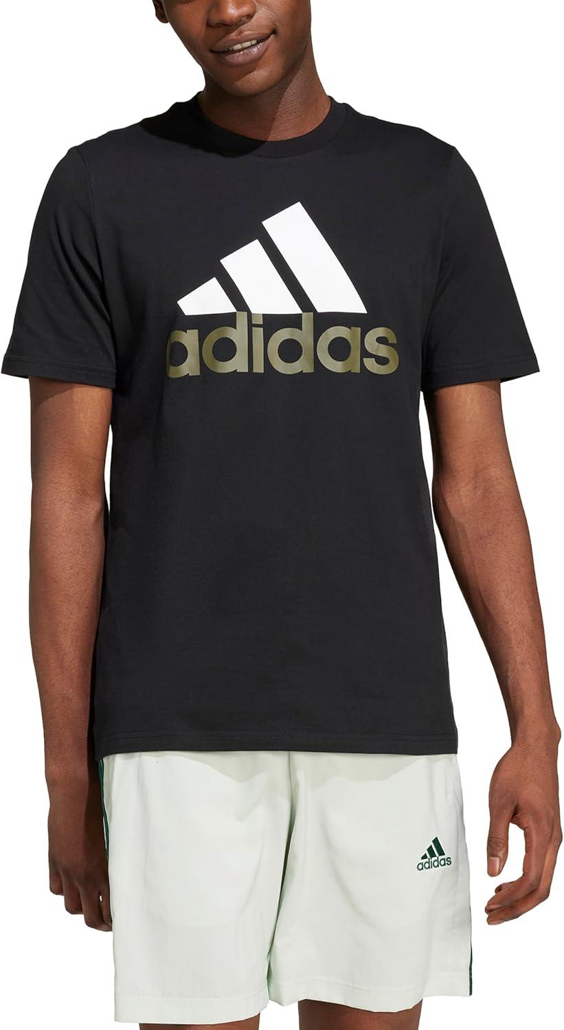 imageadidas Mens Essentials Single Jersey 3Stripes TShirtBlackWhiteOlive Strata