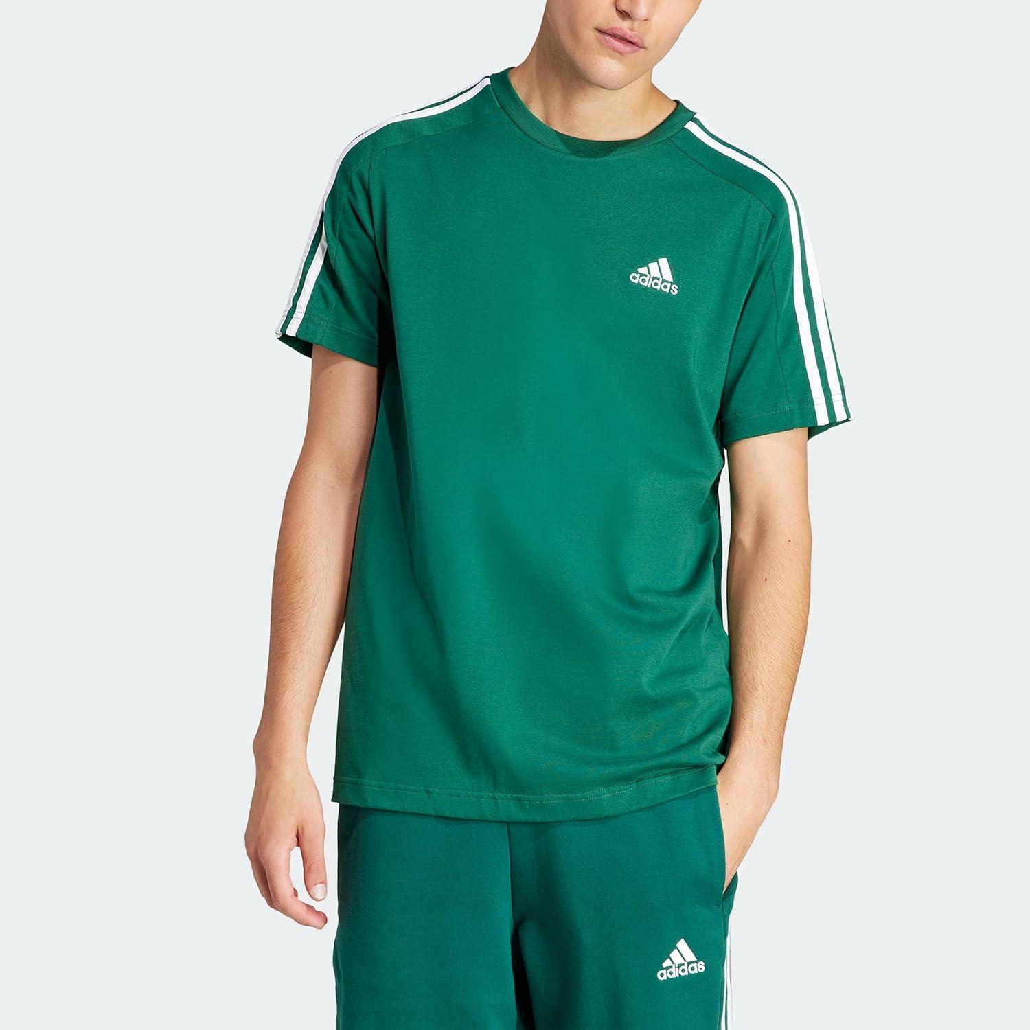 imageadidas Mens Essentials Single Jersey 3Stripes TShirtGreen
