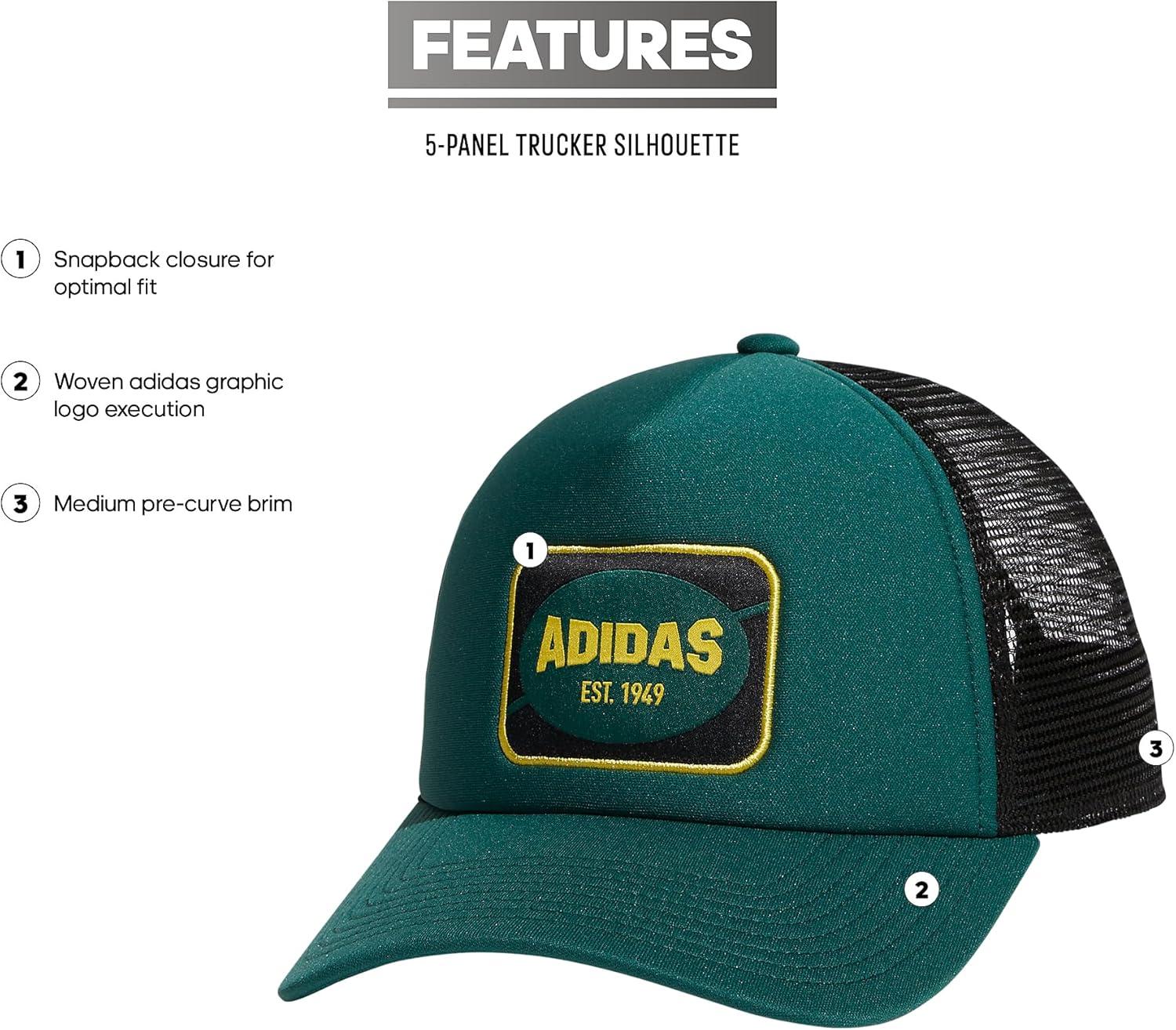 imageadidas Mens Foam Front Mesh Back Snapback Adjustable Fit Trucker HatCollegiate GreenBlackBold Gold