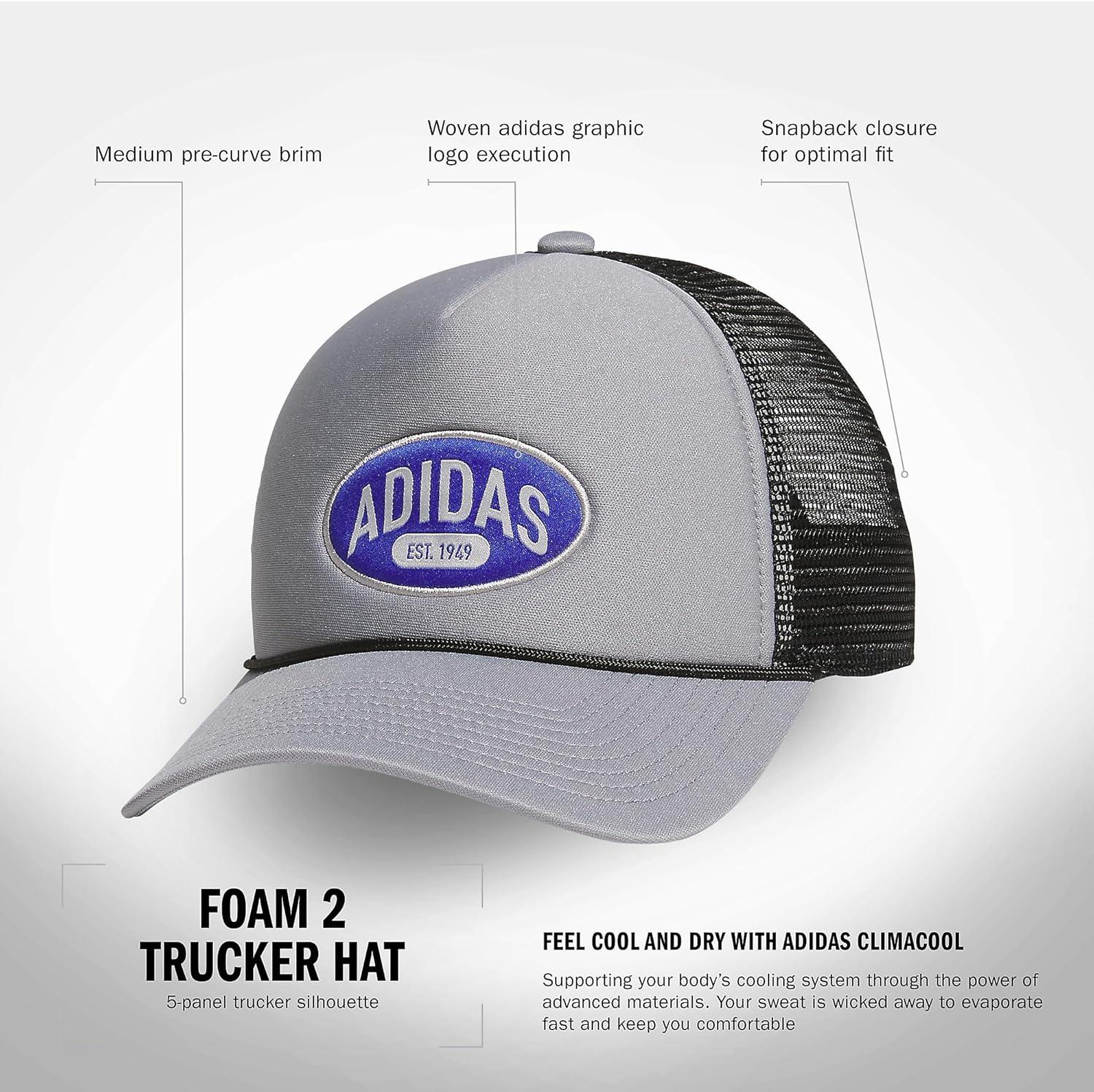 imageadidas Mens Foam Front Mesh Back Snapback Adjustable Fit Trucker HatGreyBlackSemi Lucid Blue