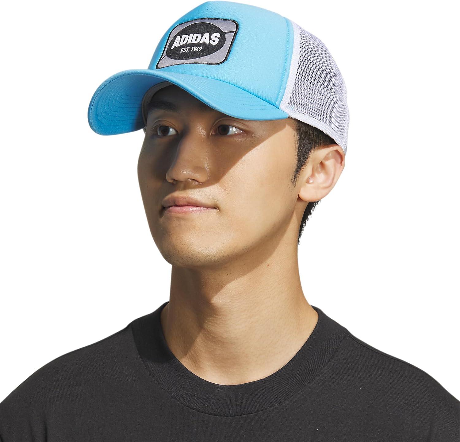imageadidas Mens Foam Front Mesh Back Snapback Adjustable Fit Trucker HatSemi Blue BurstWhiteBlack
