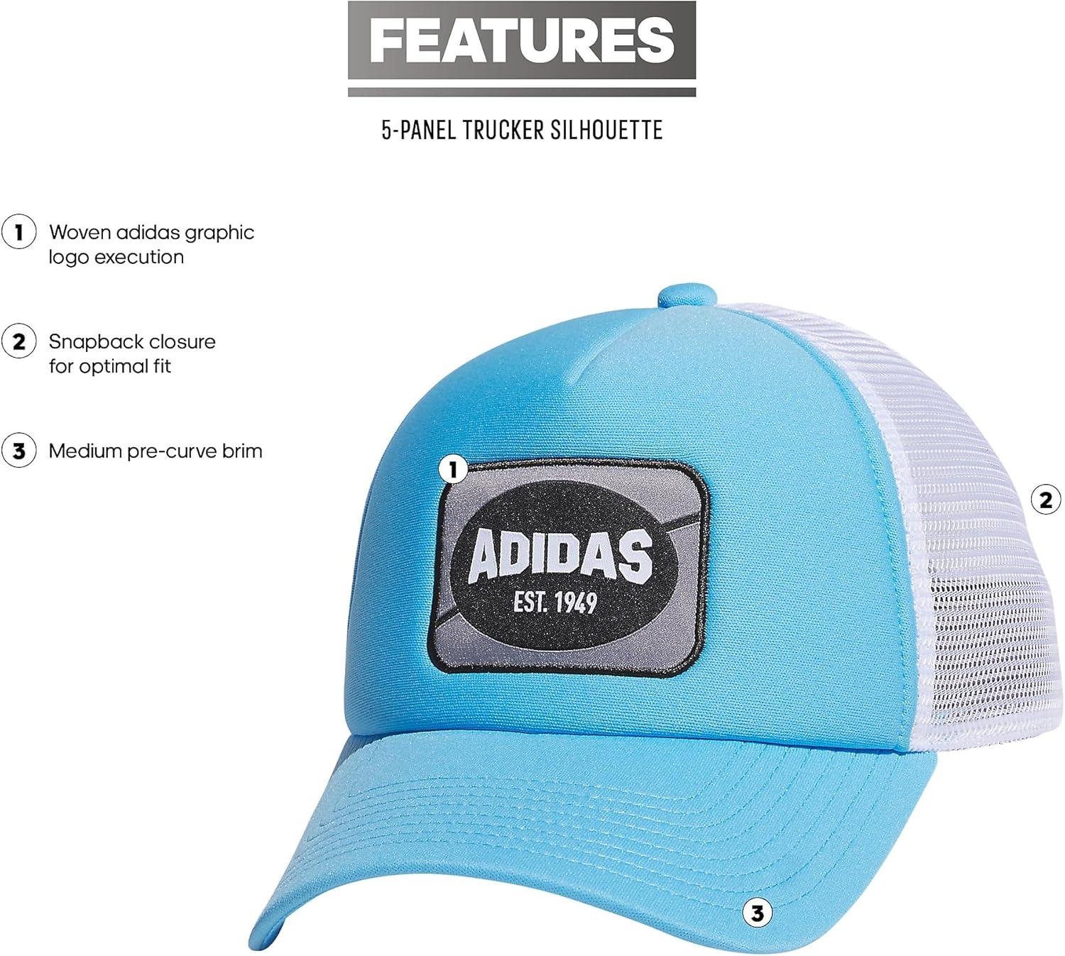 imageadidas Mens Foam Front Mesh Back Snapback Adjustable Fit Trucker HatSemi Blue BurstWhiteBlack