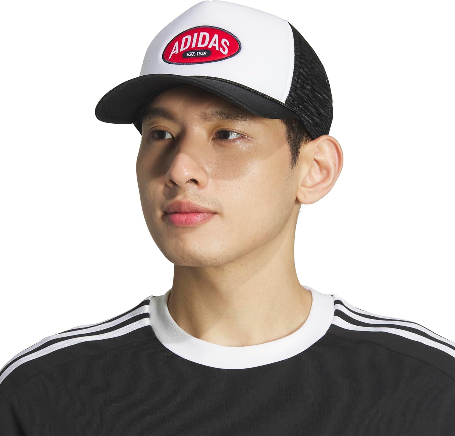 imageadidas Mens Foam Front Mesh Back Snapback Adjustable Fit Trucker HatWhiteBlackBetter Scarlet