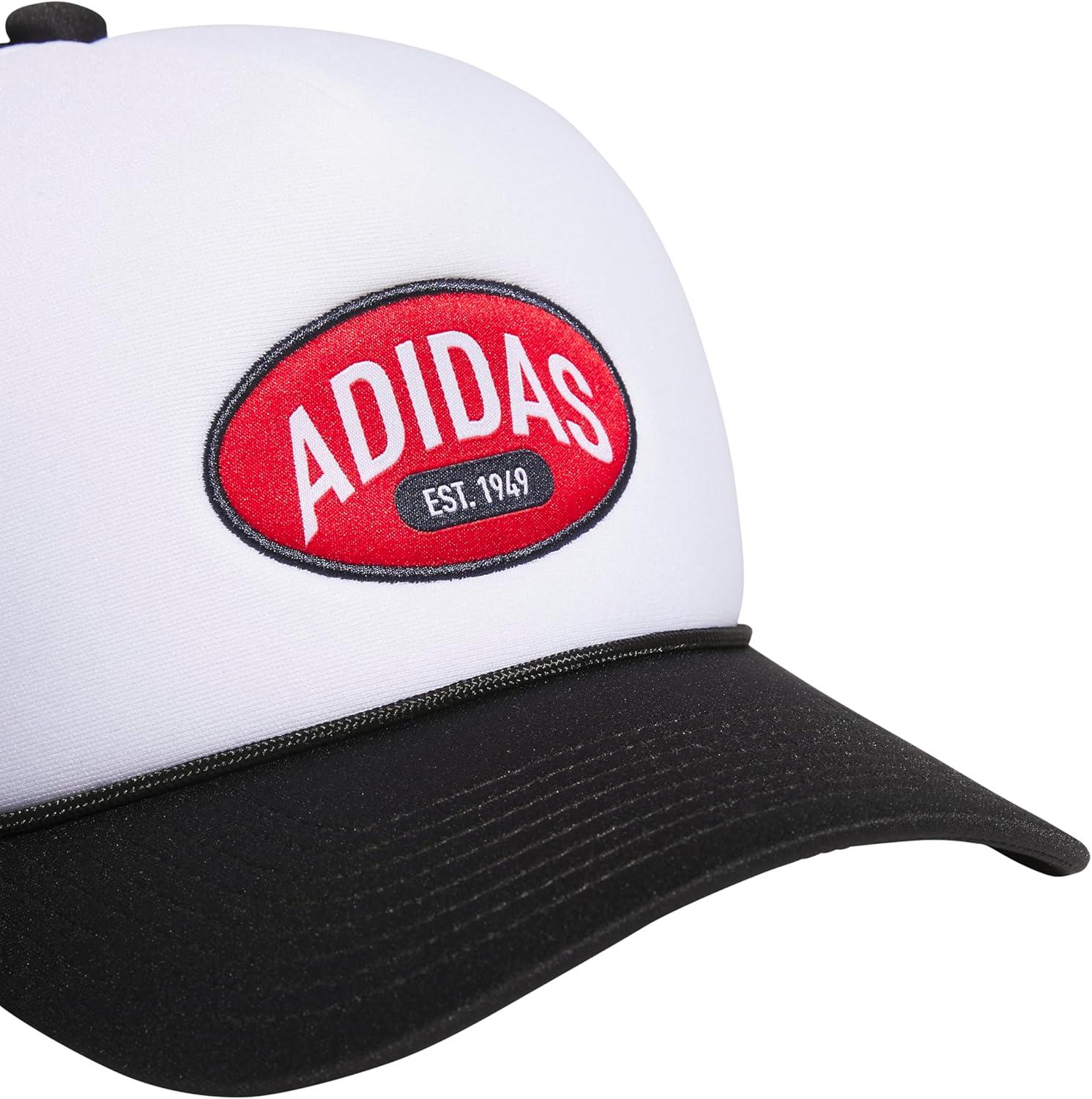 imageadidas Mens Foam Front Mesh Back Snapback Adjustable Fit Trucker HatWhiteBlackBetter Scarlet