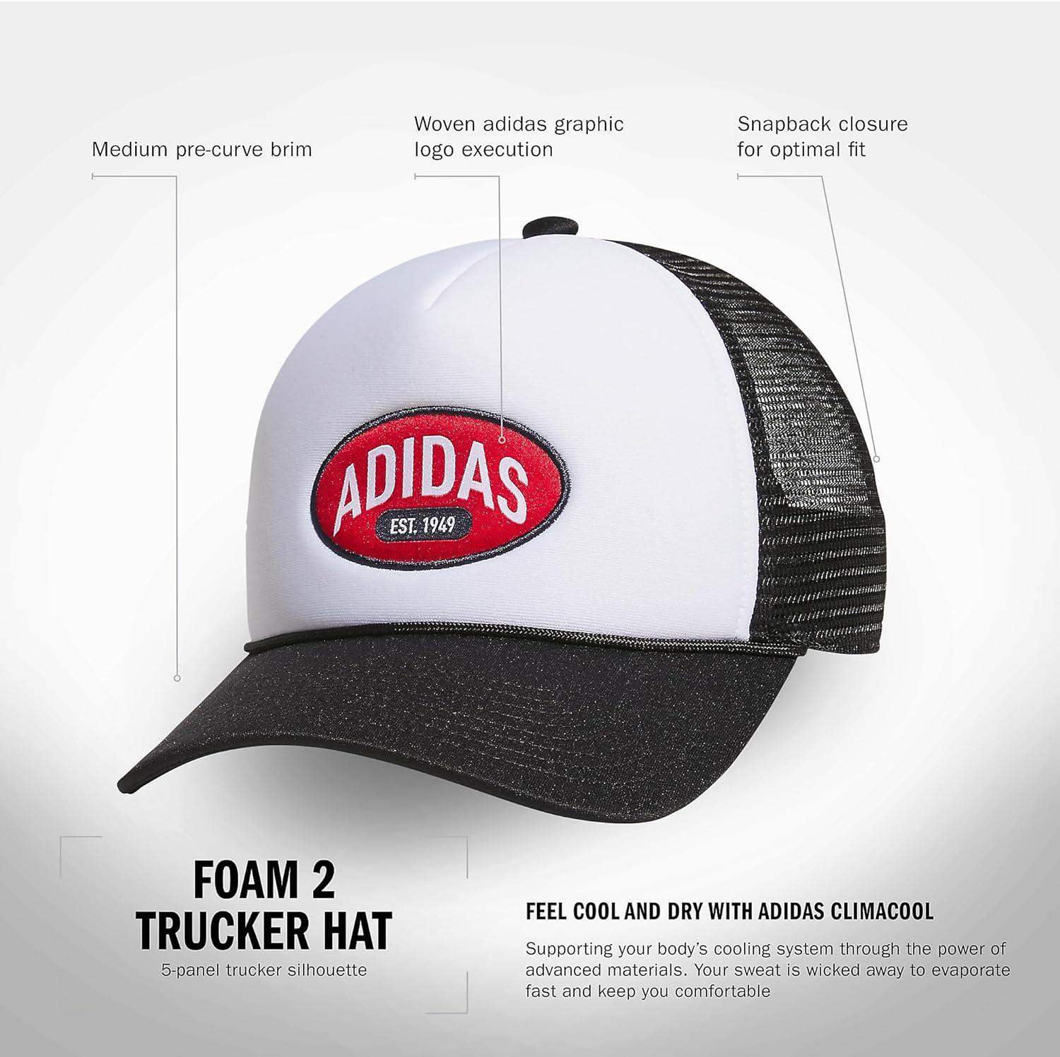 imageadidas Mens Foam Front Mesh Back Snapback Adjustable Fit Trucker HatWhiteBlackBetter Scarlet