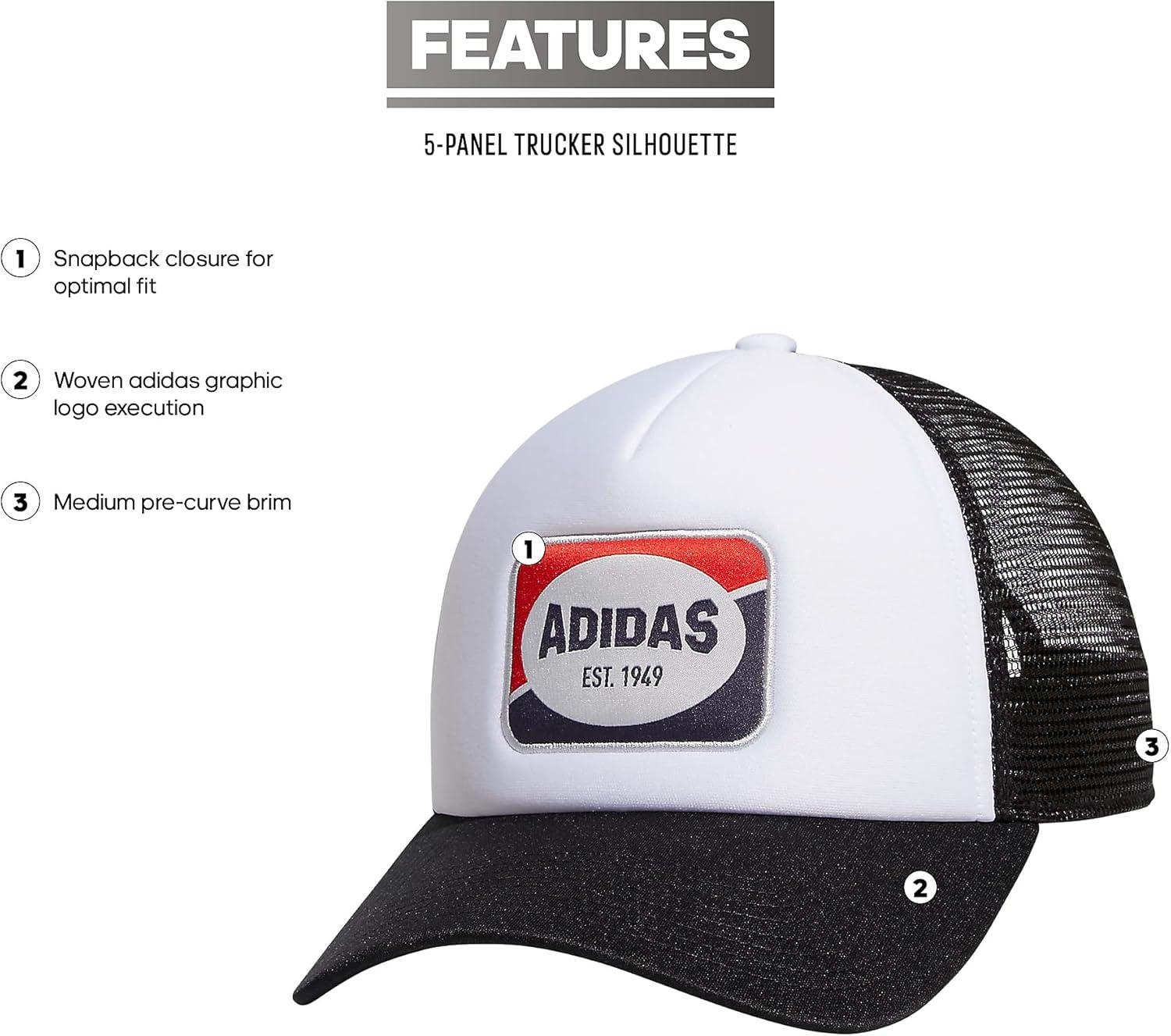 imageadidas Mens Foam Front Mesh Back Snapback Adjustable Fit Trucker HatWhiteBlackClear Grey