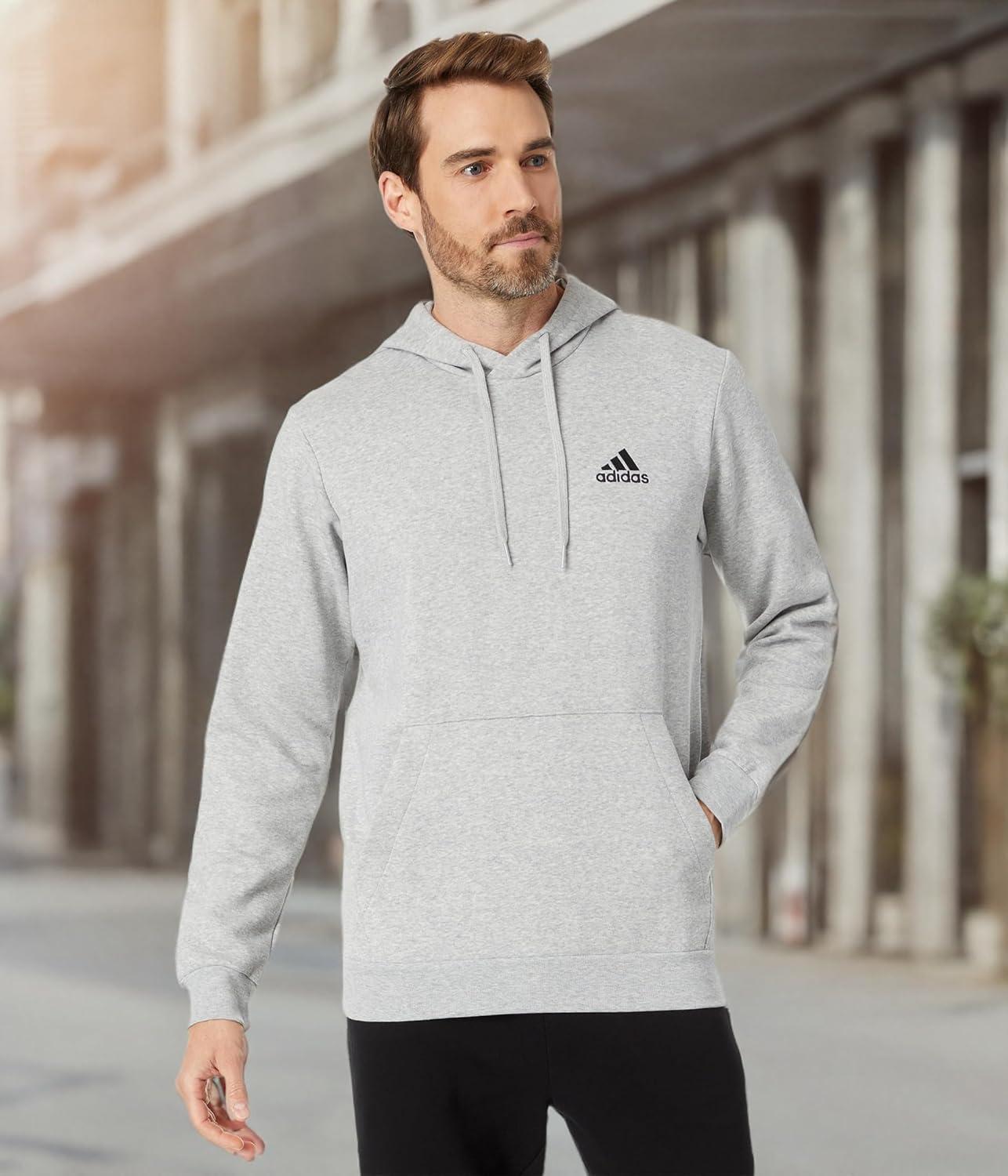 imageadidas mens Essentials Fleece HoodieMedium Grey HeatherBlack
