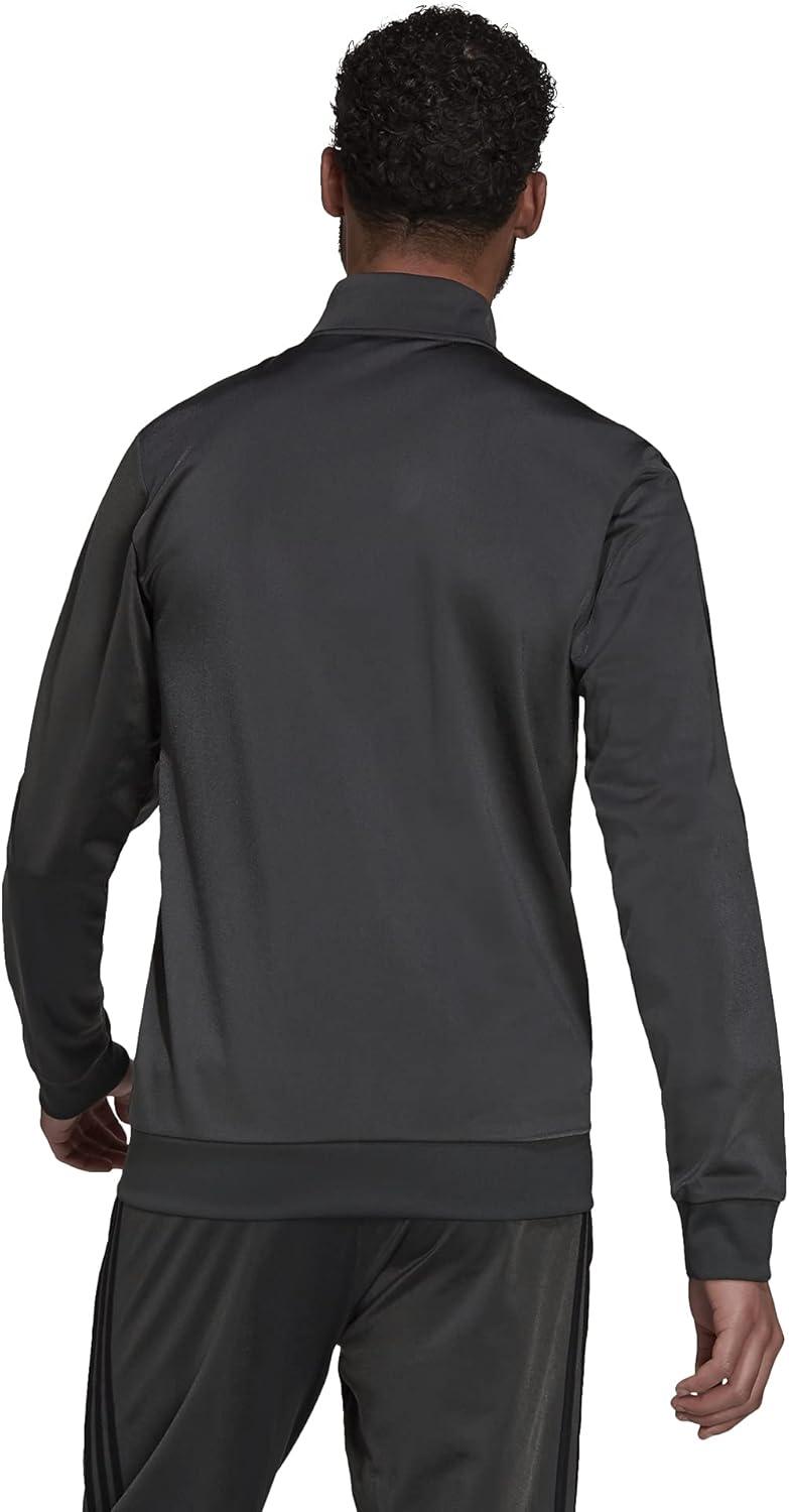 imageadidas mens Essentials Warmup 3stripes Track TopDark Grey HeatherBlack