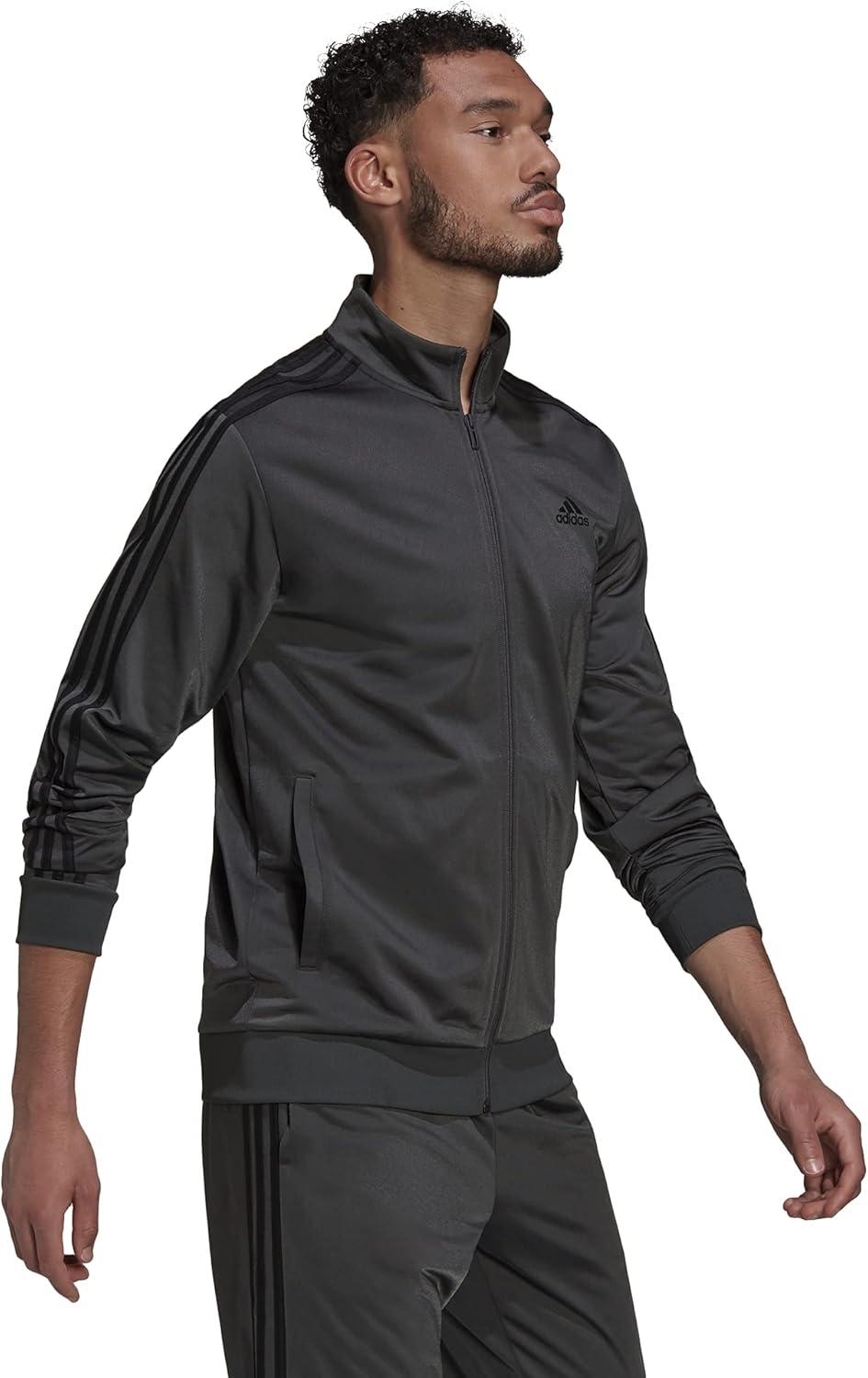 imageadidas mens Essentials Warmup 3stripes Track TopDark Grey HeatherBlack