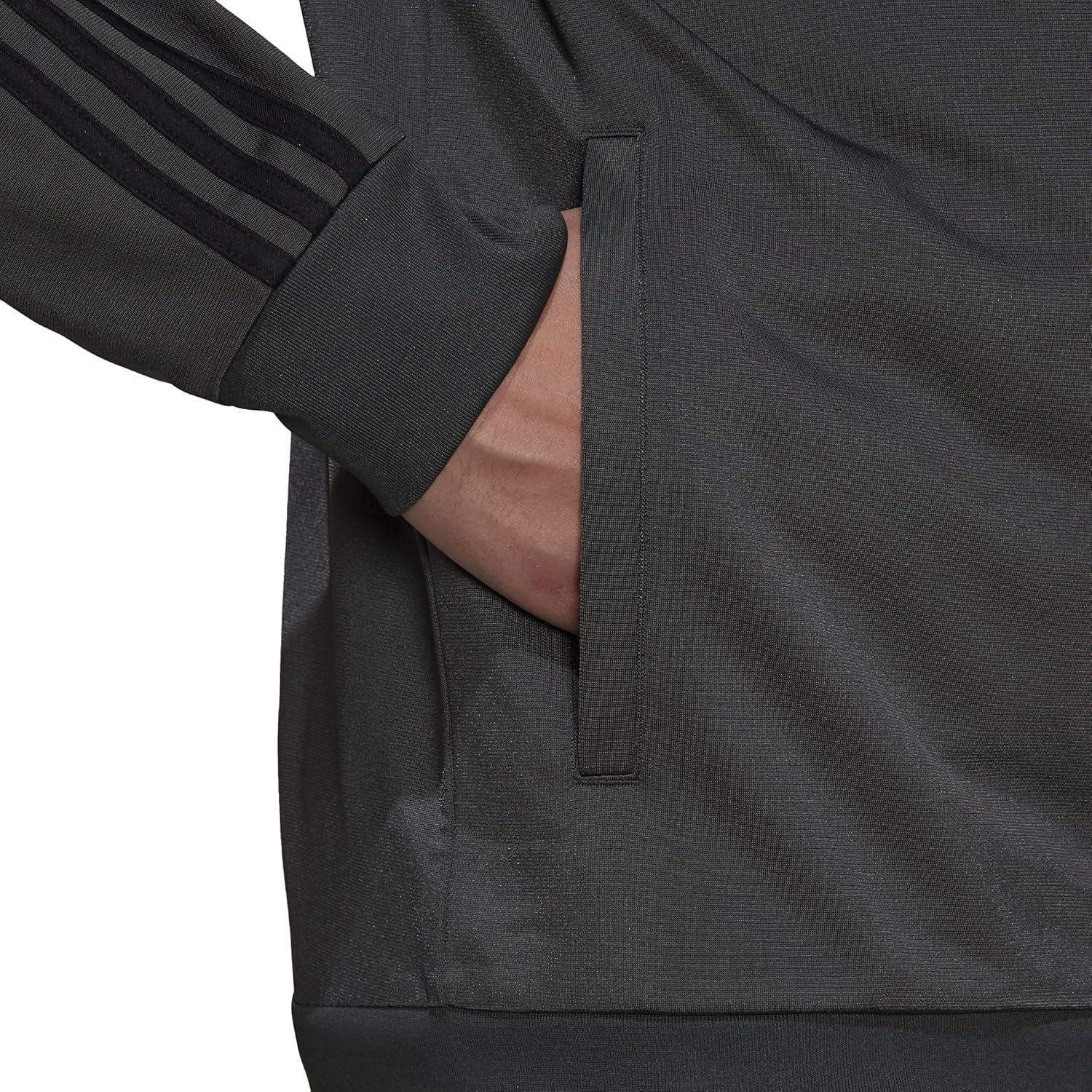 imageadidas mens Essentials Warmup 3stripes Track TopDark Grey HeatherBlack