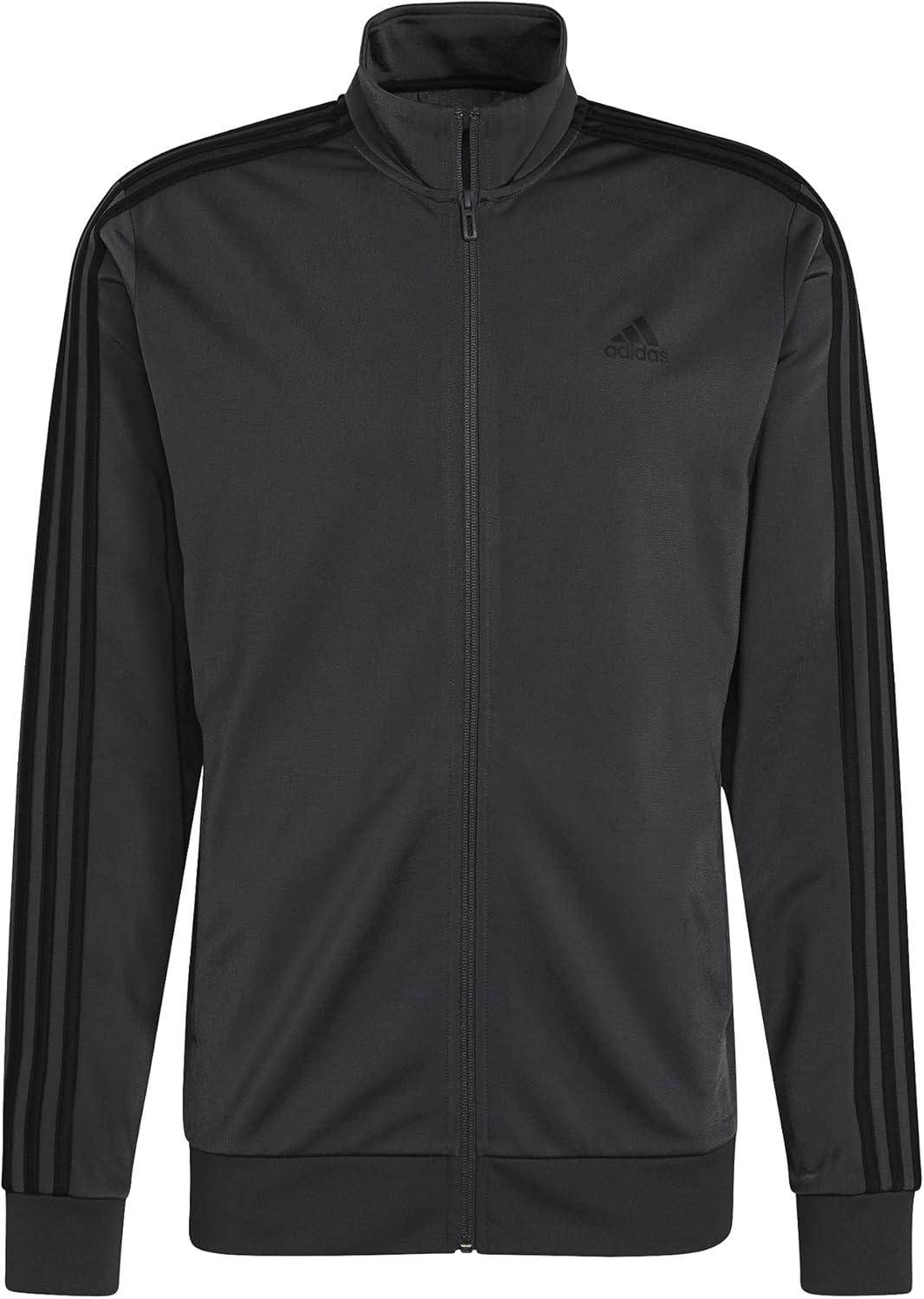 imageadidas mens Essentials Warmup 3stripes Track TopDark Grey HeatherBlack