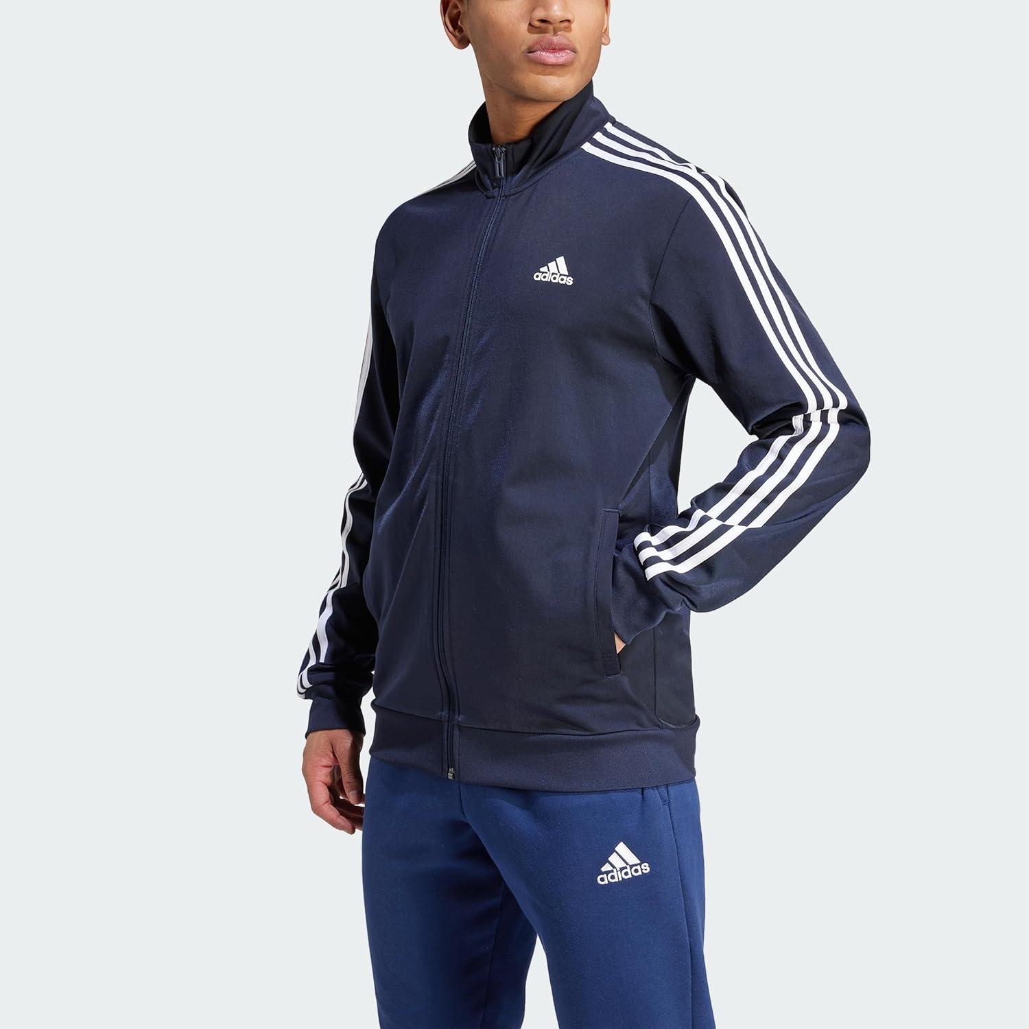 imageadidas mens Essentials Warmup 3stripes Track TopLegend InkWhite