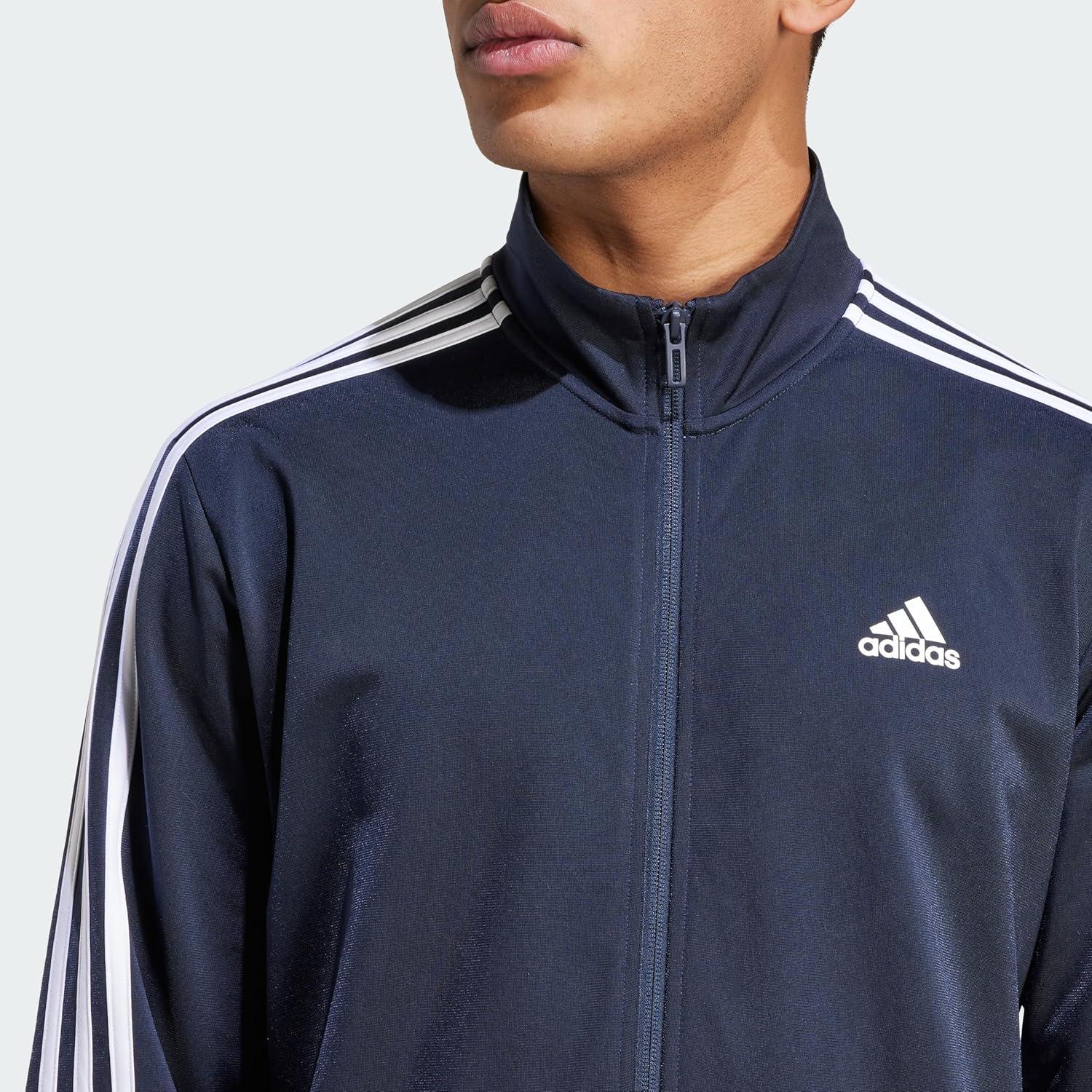 imageadidas mens Essentials Warmup 3stripes Track TopLegend InkWhite