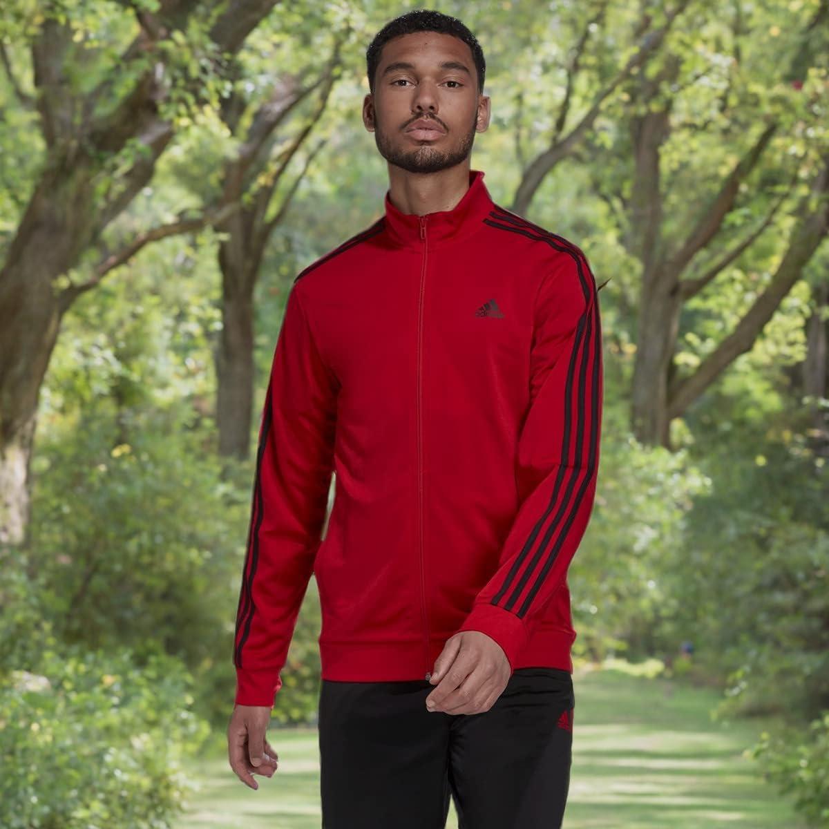 imageadidas mens Essentials Warmup 3stripes Track TopScarletBlack