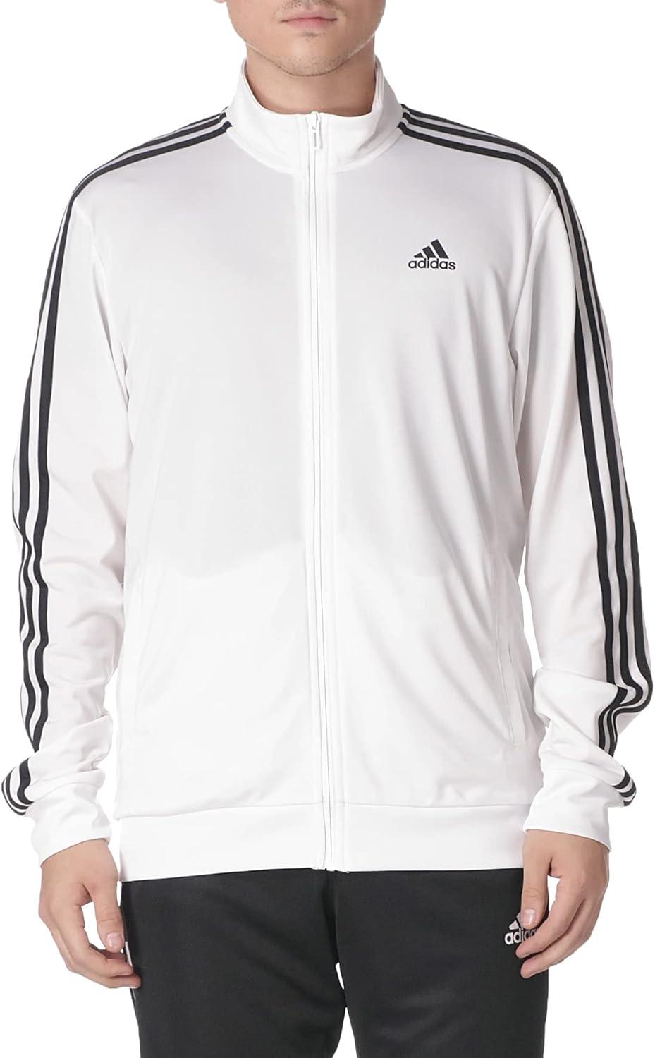 imageadidas mens Essentials Warmup 3stripes Track TopWhiteBlack