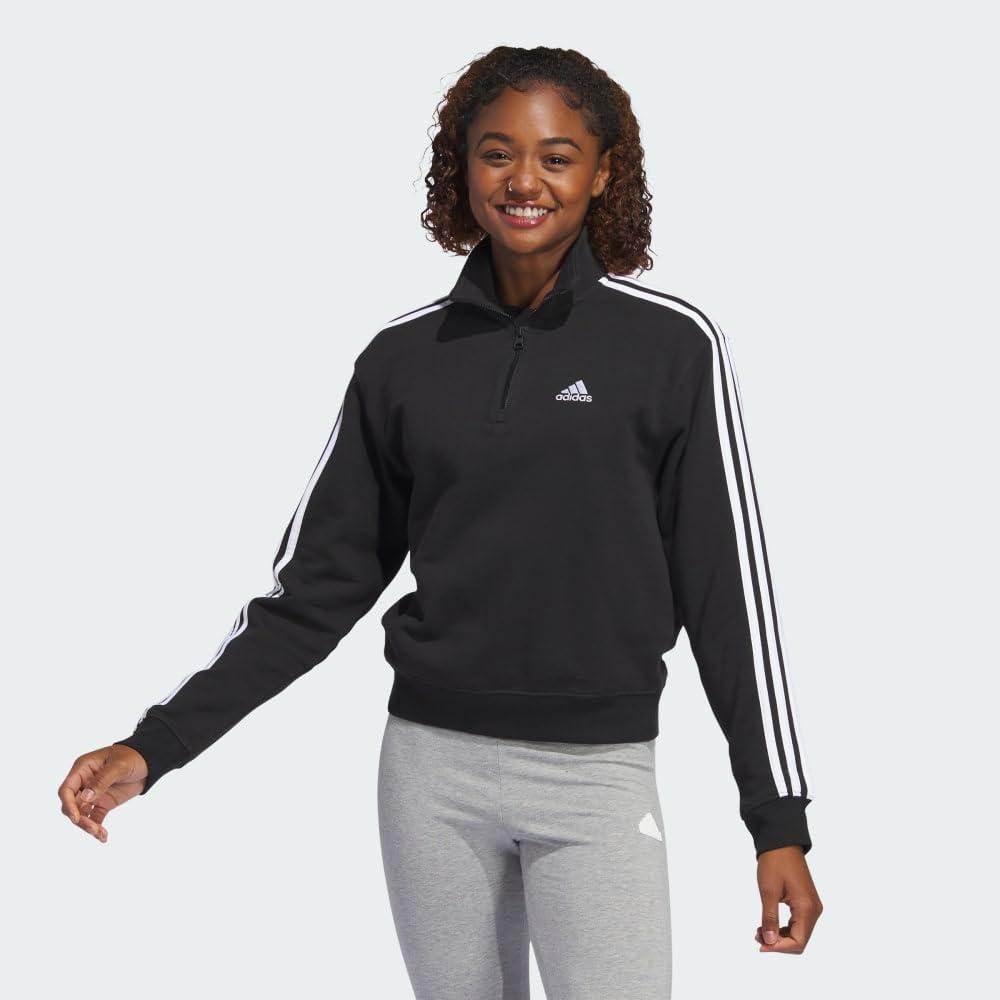 imageadidas womens Quarterzip Fleece SweatshirtBlackWhite