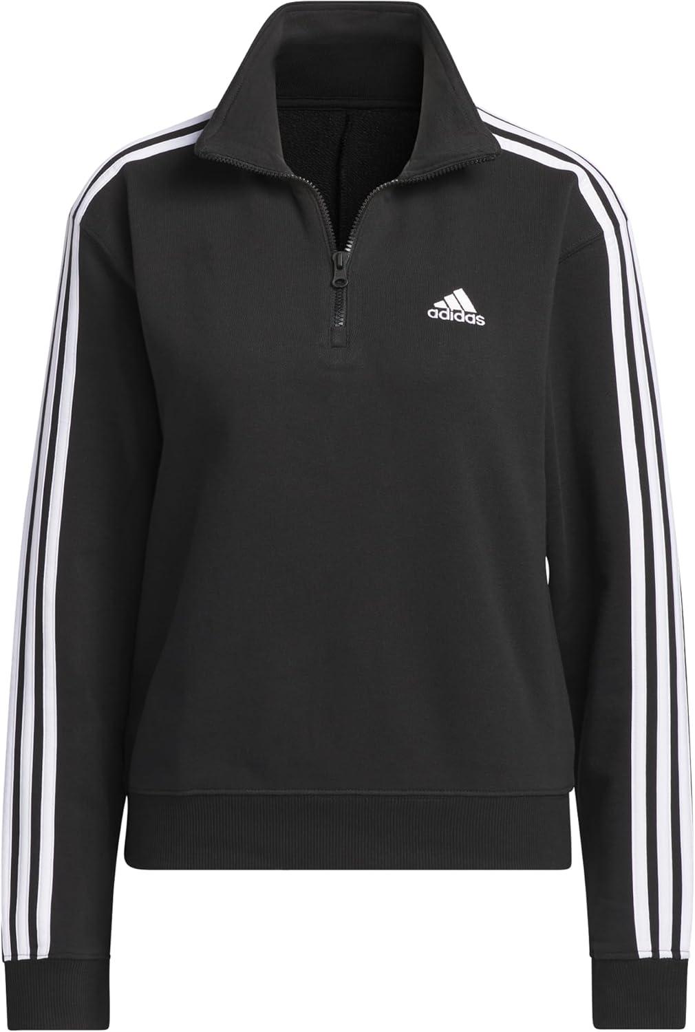 imageadidas womens Quarterzip Fleece SweatshirtBlackWhite