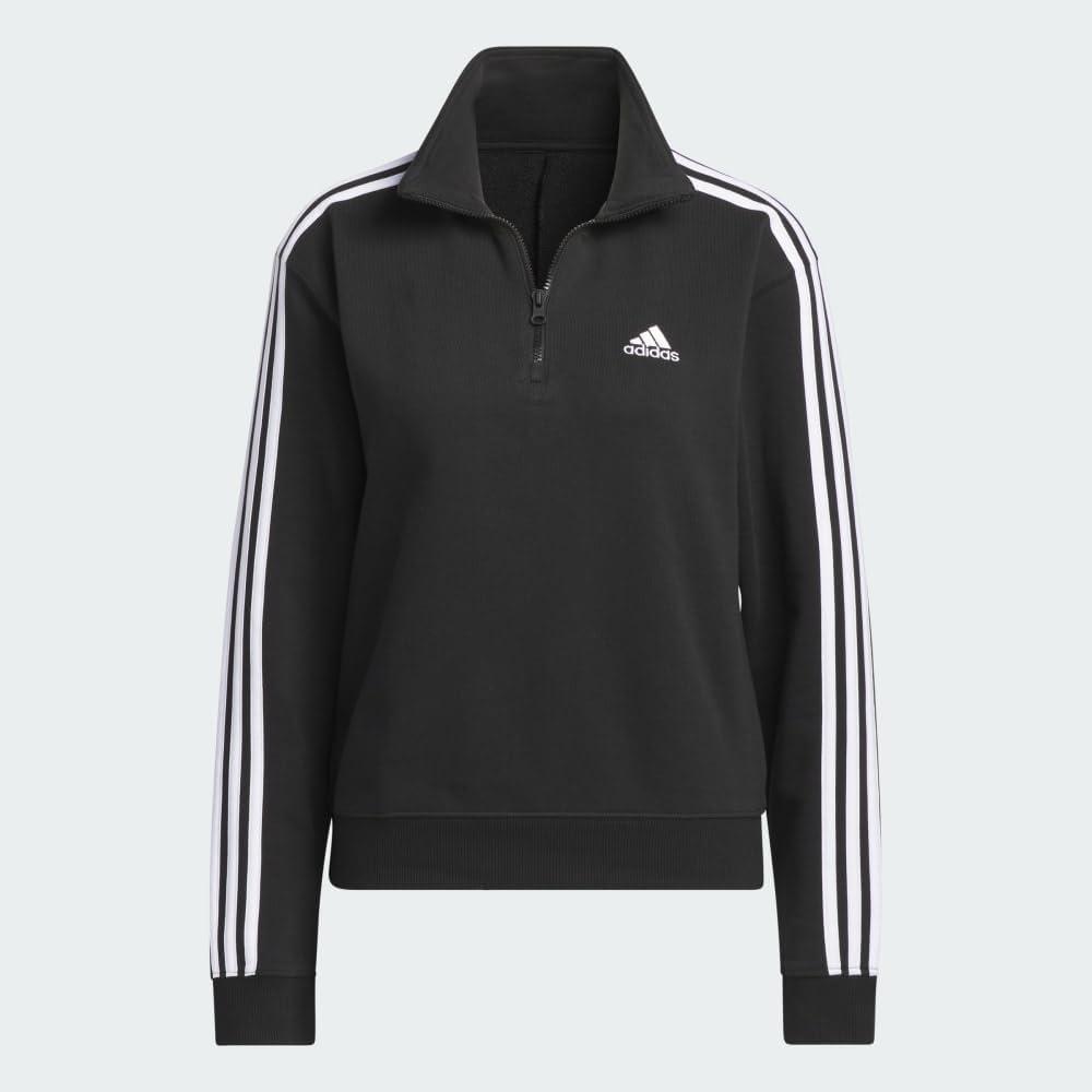 imageadidas womens Quarterzip Fleece SweatshirtBlackWhite
