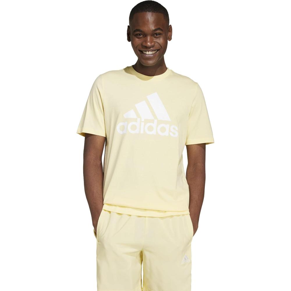 imageadidas Mens Essentials Single Jersey 3Stripes TShirtAlmost YellowWhite