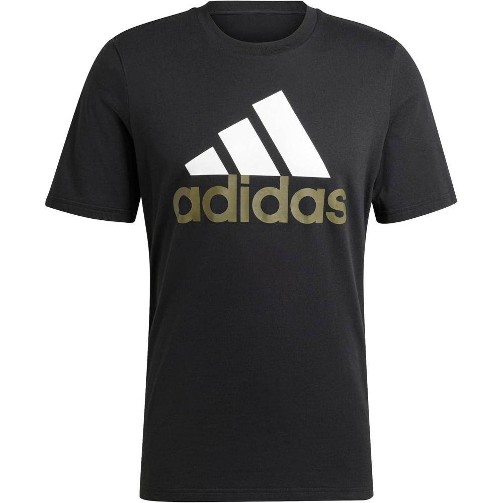 imageadidas Mens Essentials Single Jersey 3Stripes TShirtBlackWhiteOlive Strata