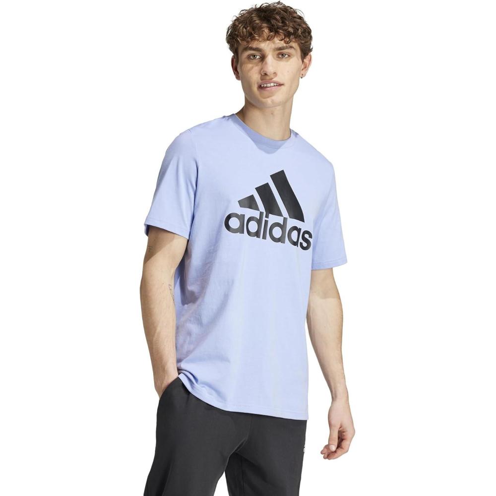 imageadidas Mens Essentials Single Jersey 3Stripes TShirtBlue SparkBlack