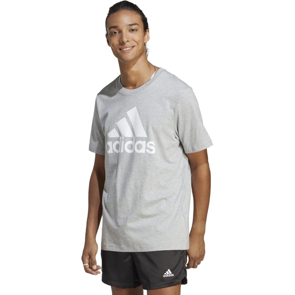 imageadidas Mens Essentials Single Jersey 3Stripes TShirtMedium Grey Heather