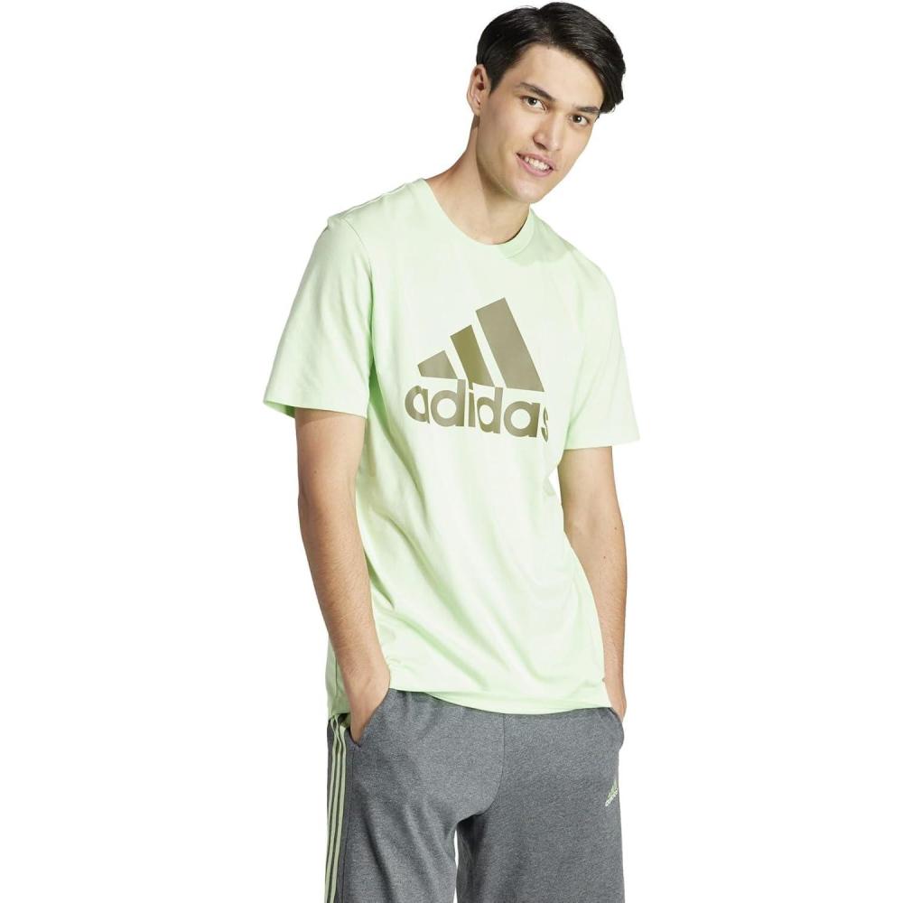 imageadidas Mens Essentials Single Jersey 3Stripes TShirtSemi Green Spark