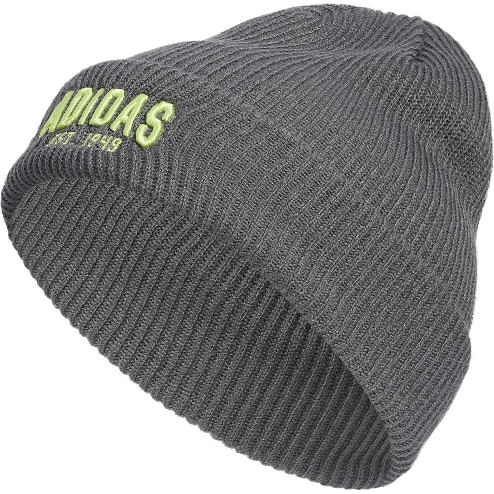imageadidas Mens Foundation Beanie Standard Fit Cuffed Acrylic Knit HatCap for WinterGrey SixPulse Lime GreenCarbon Grey
