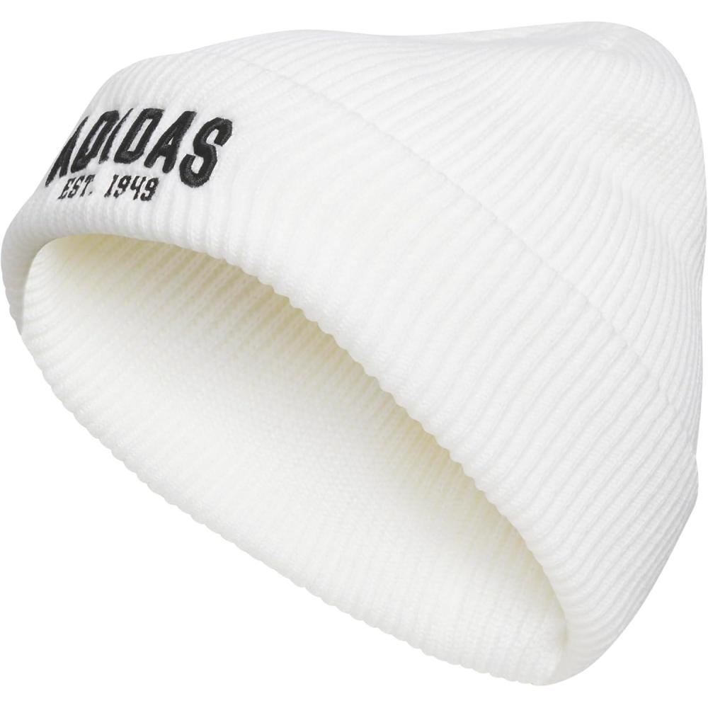 imageadidas Mens Foundation Beanie Standard Fit Cuffed Acrylic Knit HatCap for WinterWhiteBlack