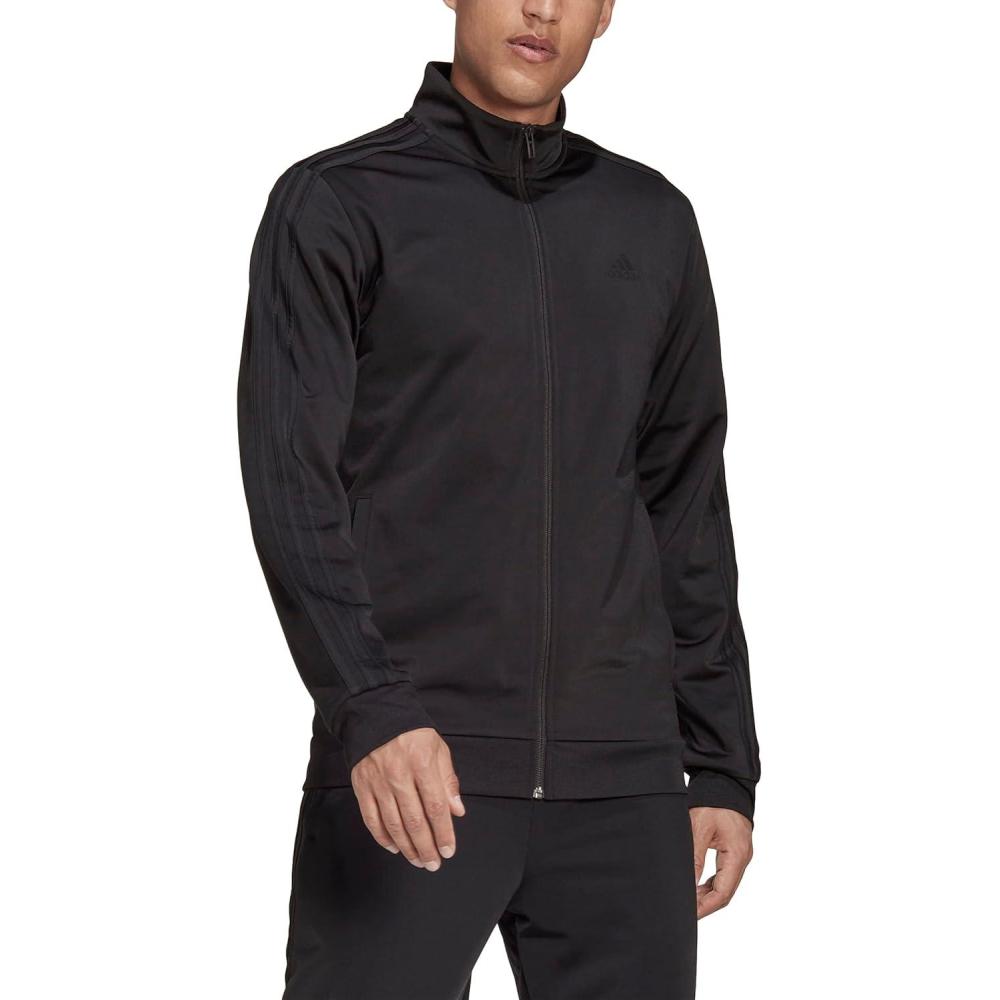 imageadidas mens Essentials Warmup 3stripes Track TopBlackBlack