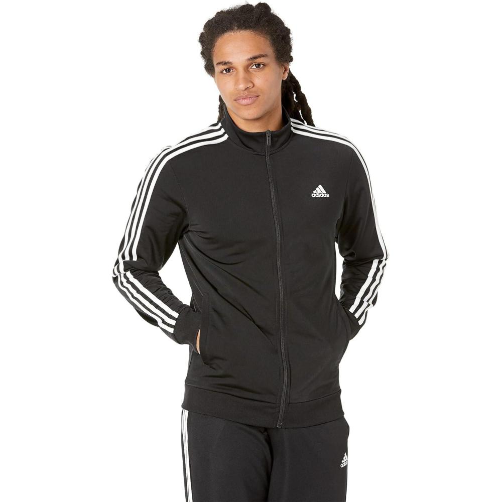 imageadidas mens Essentials Warmup 3stripes Track TopBlackWhite