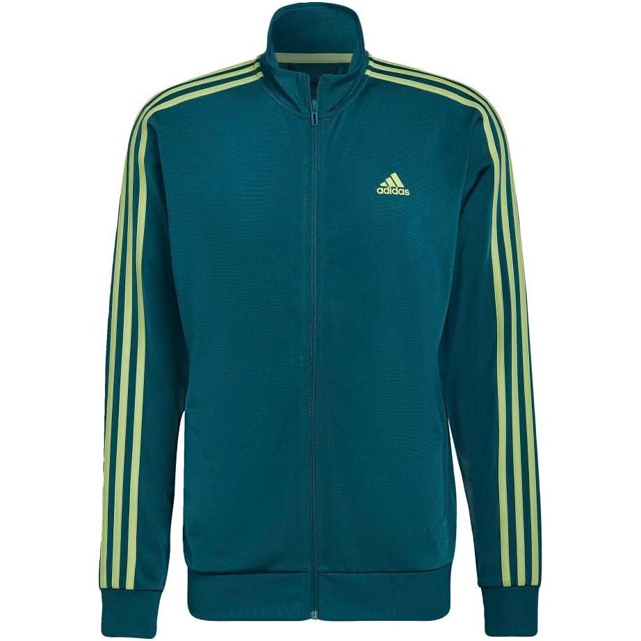 imageadidas mens Essentials Warmup 3stripes Track TopLegacy TealPulse Lime Primegreen