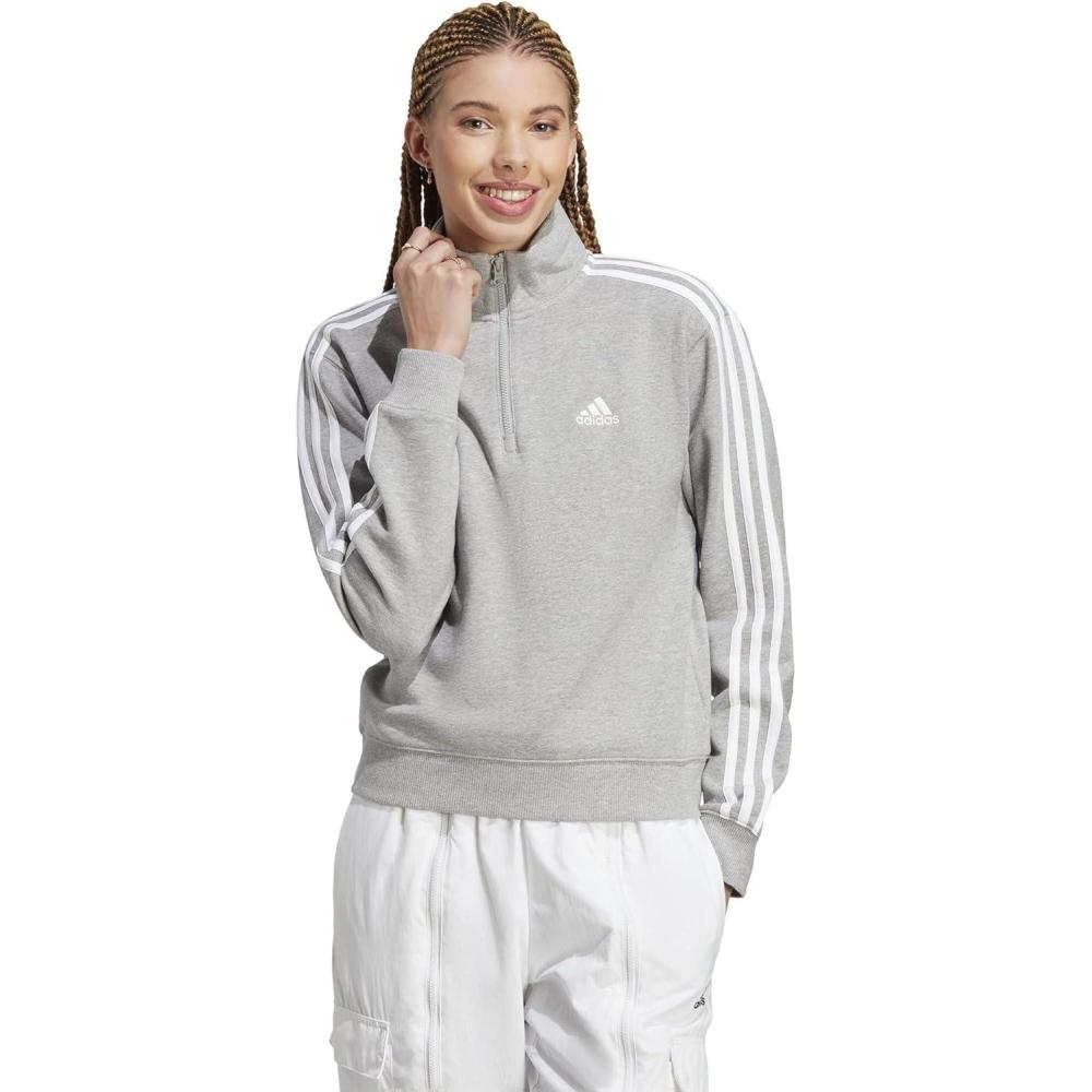 imageadidas womens Quarterzip Fleece SweatshirtMedium Grey HeatherWhite