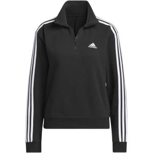 adidas womens Quarter-zip Fleece Sweatshirt(Black/White)