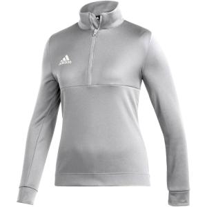 adidas womens Quarter-zip Fleece Sweatshirt(Grey Two / White)