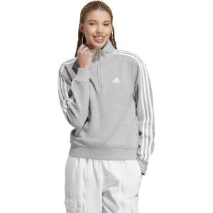 adidas womens Quarter-zip Fleece Sweatshirt(Medium Grey Heather/White)
