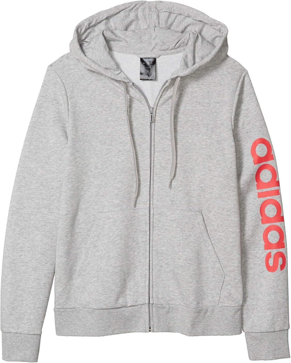 imageadidas Womens Essentials Linear HoodieMedium Grey HeatherCore Pink